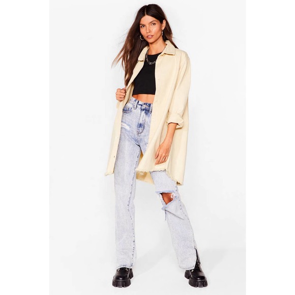 Nasty Gal Oversized Raw Hem Denim Shirt Jacket - Picture 2 of 10